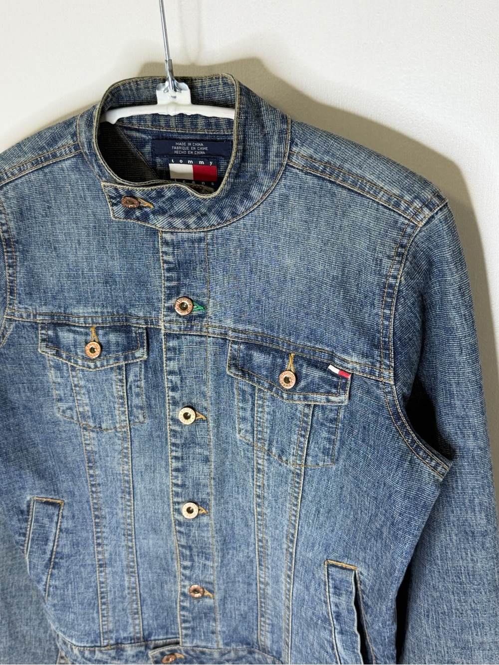 Vintage Tommy Hilfiger Jeans Moto Denim Jacket Womens Small Stonewash Blue Y2K - Picture 5 of 9
